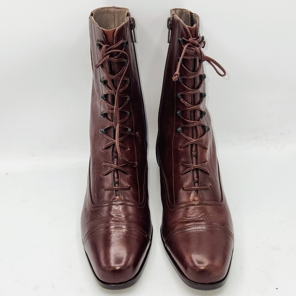 Lorenzo Banfi Leather Lace-up Zip Combat Boots In Cognac Brown Size 38 - Picture 5 of 16